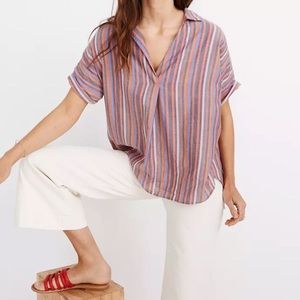 Madewell Courier Button-Back Shirt Rainbow Stripe